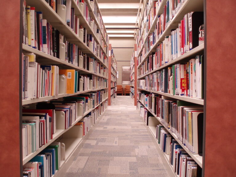 Estantería de una biblioteca con temarios y libros