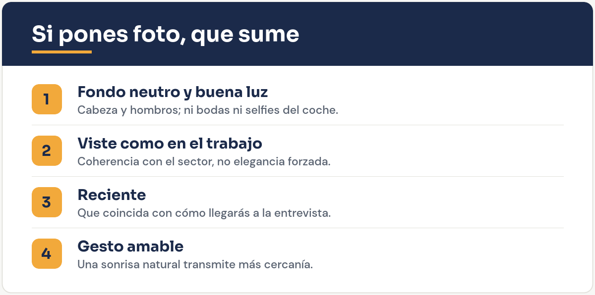 Cómo debe ser la foto del currículum: fondo neutro, vestuario acorde, reciente y gesto amable